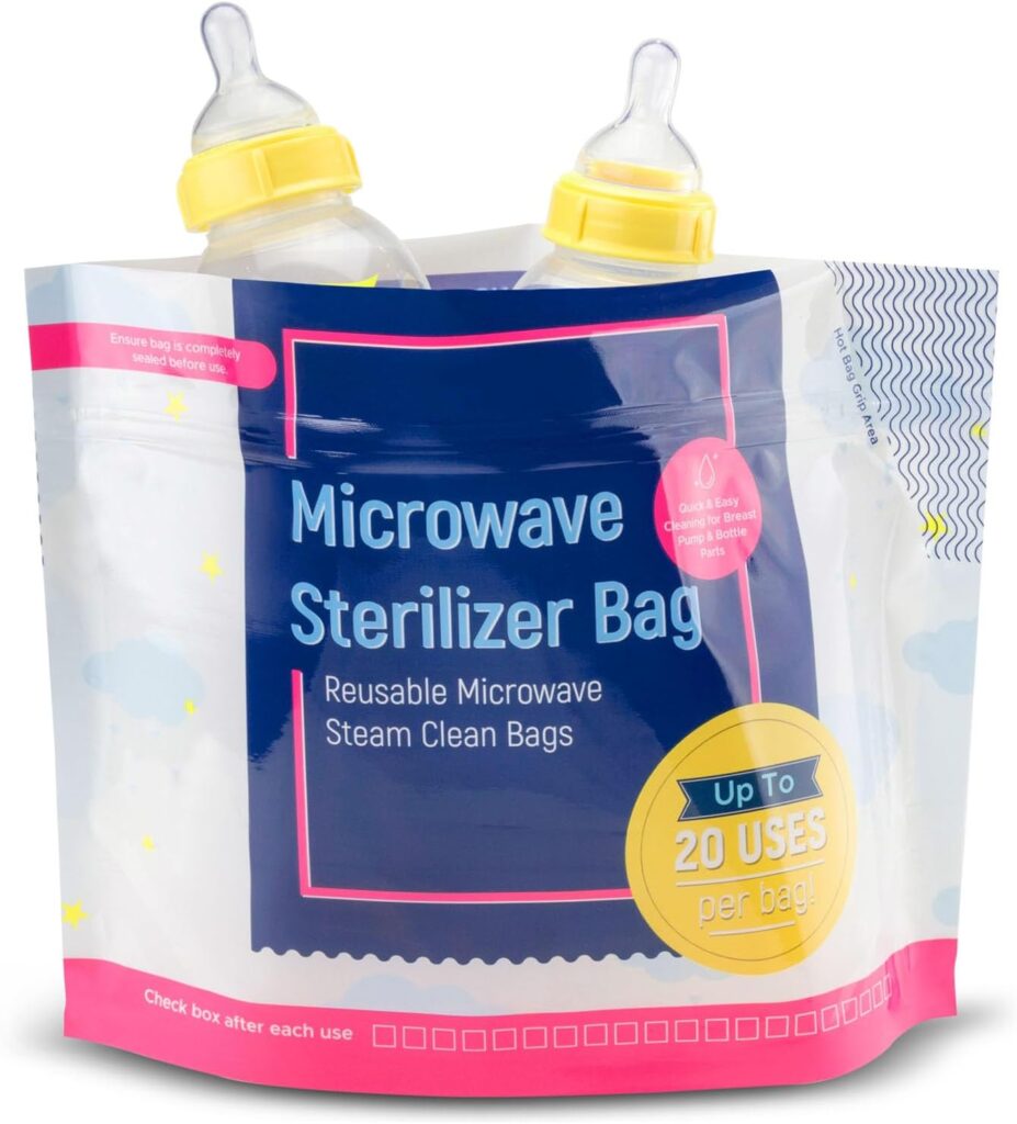15 Pack Microwave Baby Bottle Sterilizer Bags - 300 Uses Per Pack - Travel Baby Bottle Cleaner Microwave Sterilizer Bag - Breast Feeding Baby Travel Accessories - Use with Soothers  Teethers