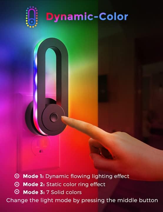 2 X Kids Night Light Plug into Wall, LOHAS Color Changing , 7 Solid Colors + RGB Color Chasing Nightlight, Dusk to Dawn Sensor, Home Decor for Party Hallway Bedroom