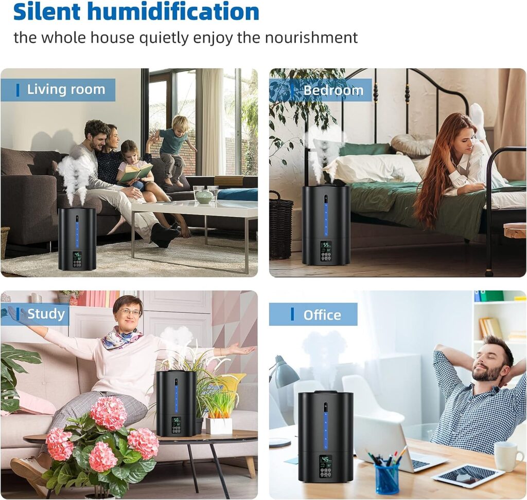 6L Humidifiers for Bedroom Large Room Home, Cool and Warm Humidifiers for Baby and Plants Mist Top Fill Desk Humidifiers Essential Oil Diffuser, Quiet Humidifiers with Adjustable Mist,360°Nozzle-Black