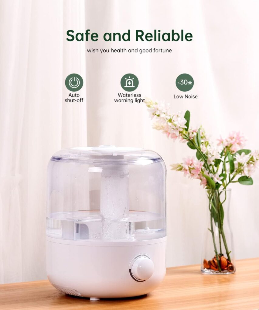 Allouncer Humidifiers for Bedroom, Top Fill 2.5L Large Water Tank, Auto Shut-Off, Super Quiet Cool Mist Humidifiers for Baby, Ultrasonic Air Humidifier with 360° Double Rotating Nozzles, White