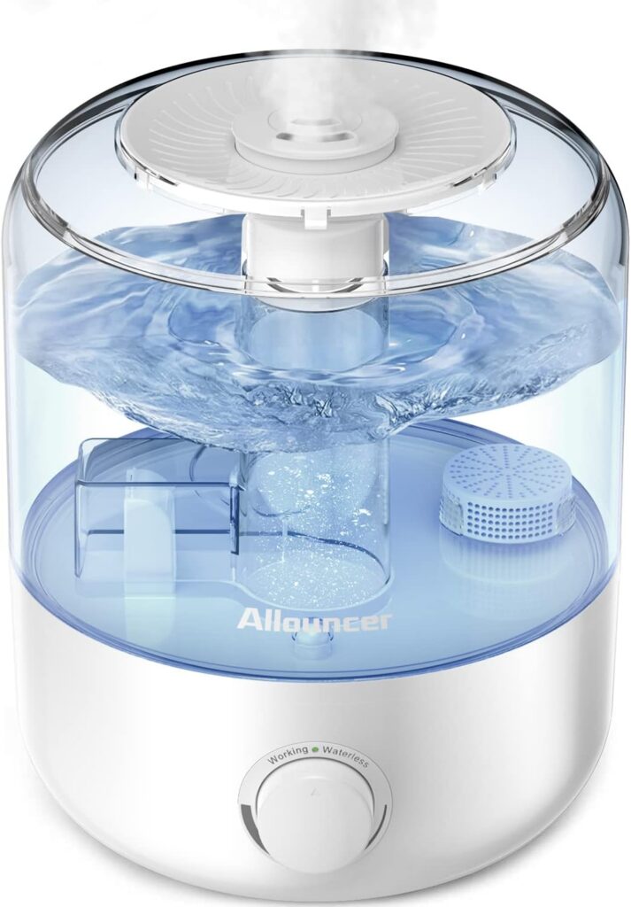 Allouncer Humidifiers for Bedroom, Top Fill 2.5L Large Water Tank, Auto Shut-Off, Super Quiet Cool Mist Humidifiers for Baby, Ultrasonic Air Humidifier with 360° Double Rotating Nozzles, White