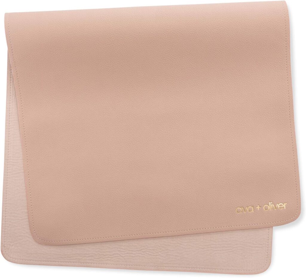 ava + oliver Vegan Leather Baby Changing Mat - Multipurpose Portable Wipeable Diaper Pad - Foldable for Travel (16 x 30 in) (Pink Sand)