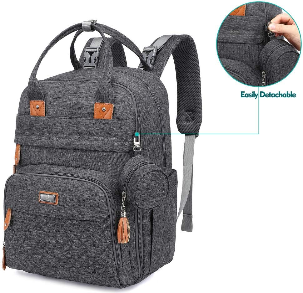 BabbleRoo Diaper Bag Backpack - Baby Essentials Travel Bag - Multi function Waterproof Diaper Bag, Travel Essentials Baby Bag with Changing Pad, Stroller Straps  Pacifier Case – Unisex, Dark Gray
