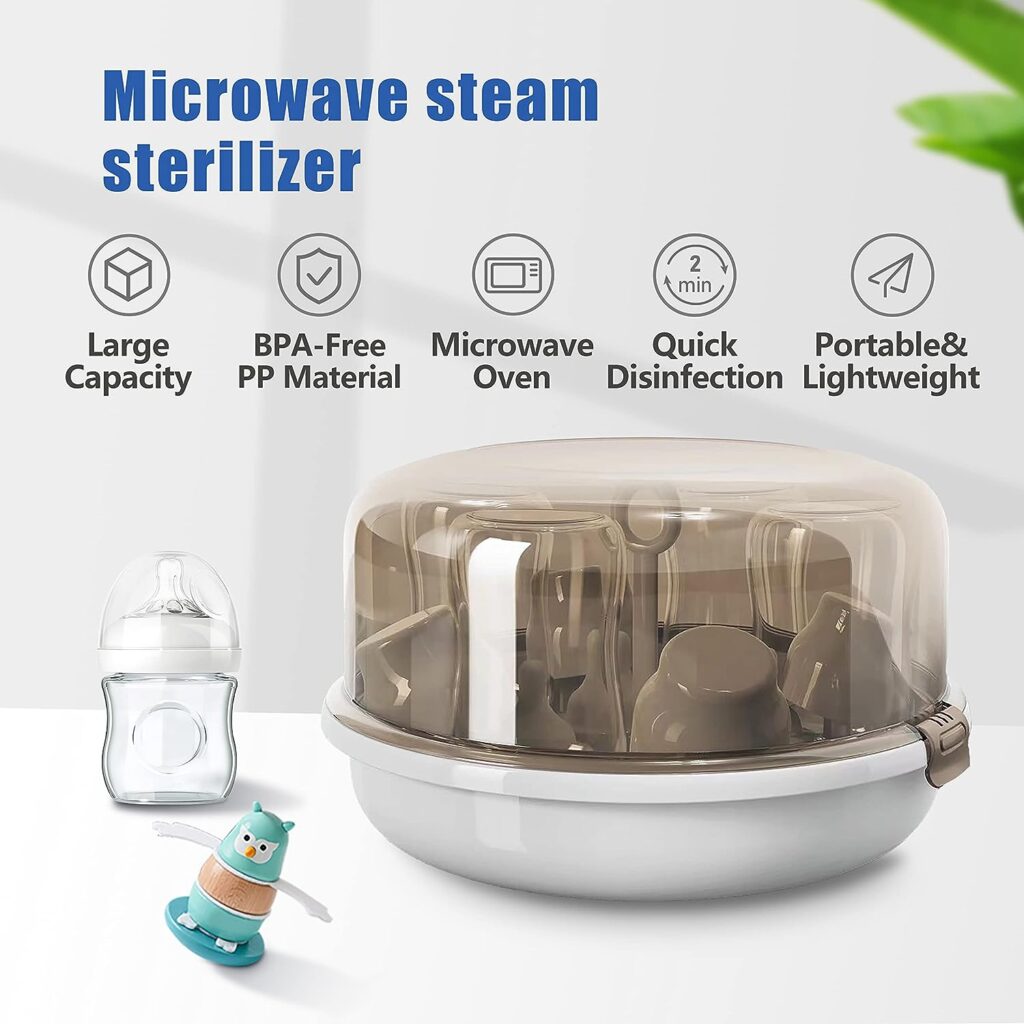 Baby Bottle sterilizer Microwave Steam Sterilizer for Baby Bottles, Pacifier, Breast Pumps Accessories, Large Capacity, 99.99% Disinfection in 2 Mins