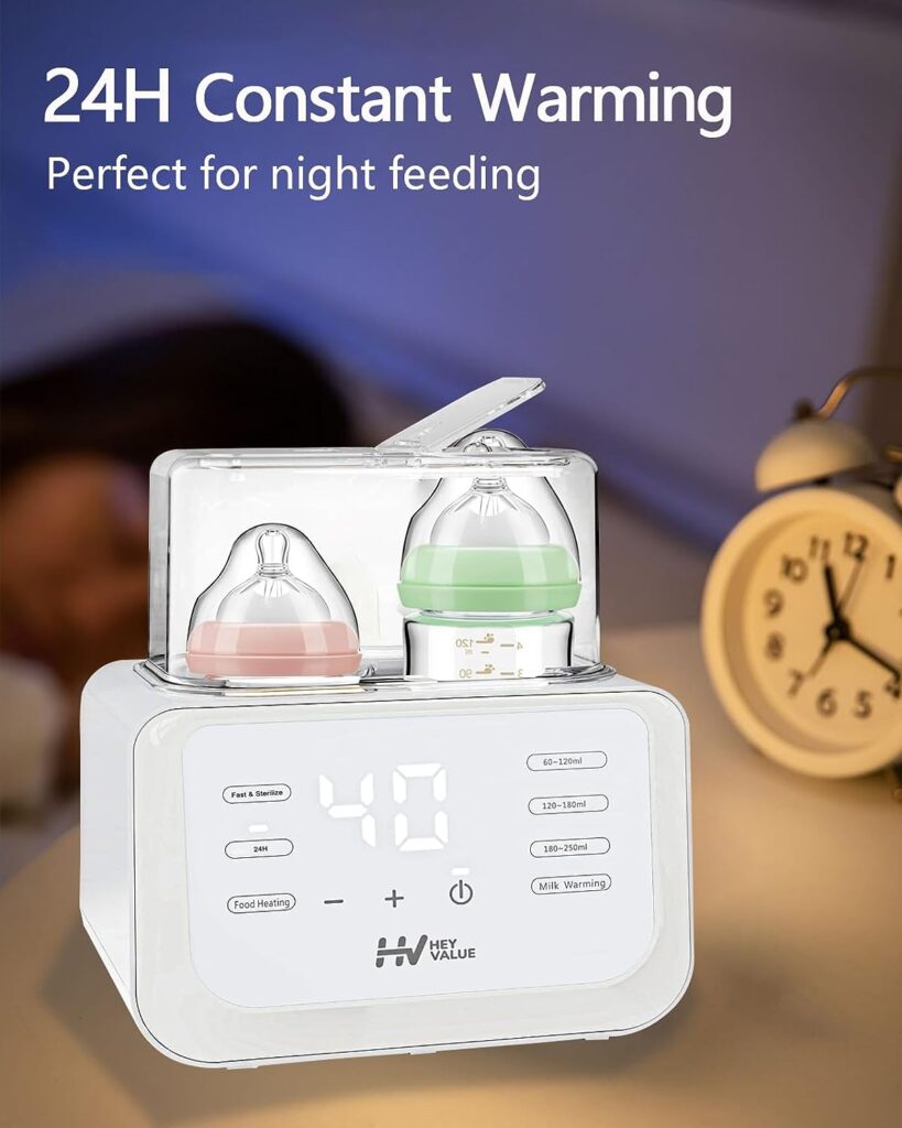Baby Bottle Warmer, 8-in-1 Fast Milk Warmer for Breastmilk or Formula with Timer, 24H Constant Warming, with Defrost, Heat Baby Food Jars, Sterili-zing Function, Accurate Temp Control, Fits 2 Bottles