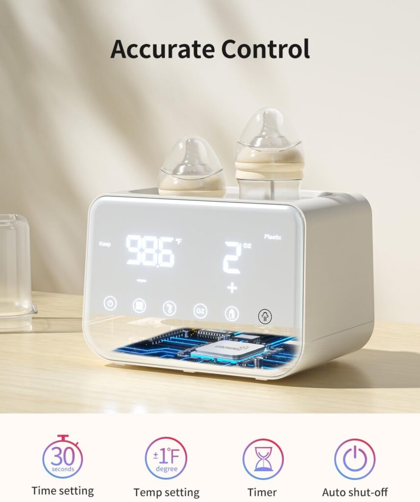 Baby Bottle Warmer, Grownsy 10-in-1 Fast Bottle Warmer Accurate Tem Control, with LCD Display, Timer, Defrost, Sterili-zing, Keep 24H, Double Bottle Warmer for Breastmilk Formula, Heat Baby Food Jars