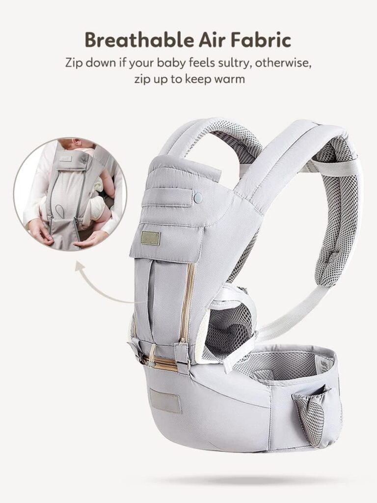 Baby Carrier with Hip Seat, Baby Carrier Newborn to Toddler, Detachable Baby Hip Seat Carrier for 7-66lbs, All Seasons Baby Holder Carrier, All Position.(Light Grey)