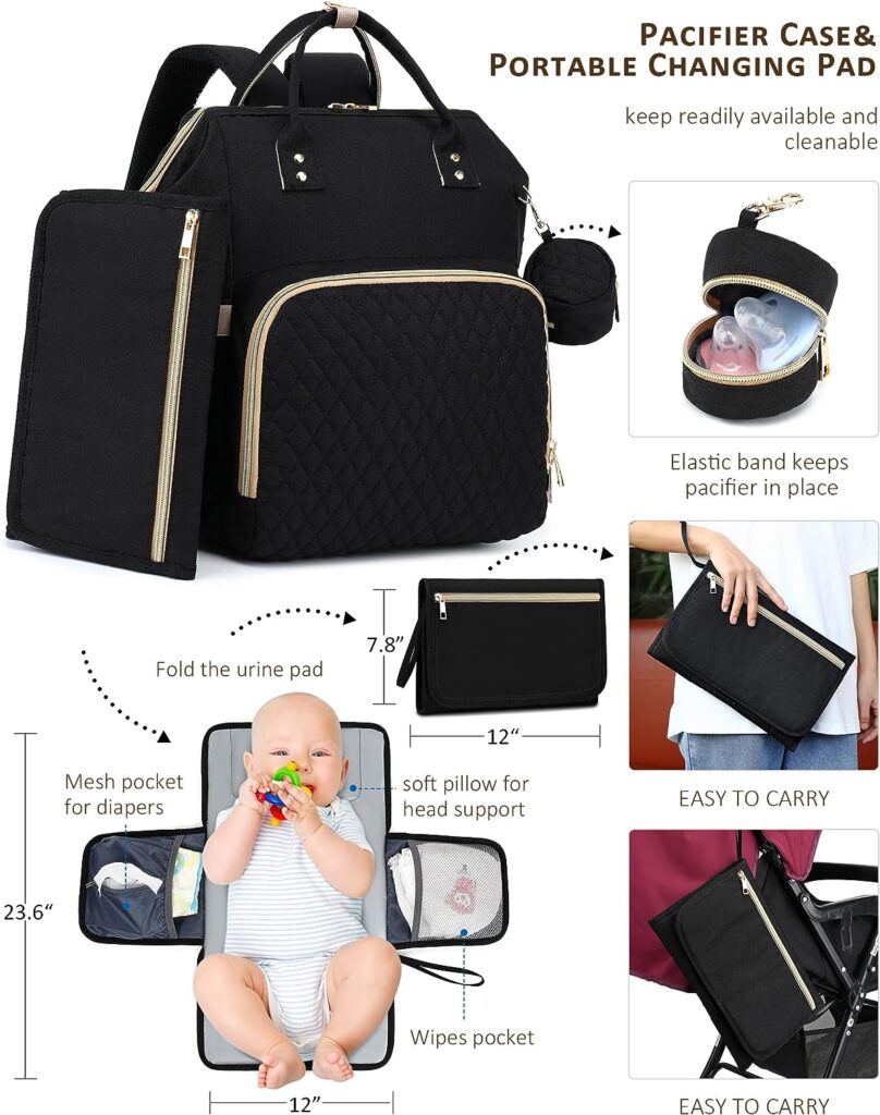 Baby Diaper Bag Backpack with Changing Pad, Pacifier Case - Black Diaper Bags for Girl Boy Newborn Unisex Infant Toddler - Baby Travel Bag for Mom Dad - Registry Baby Shower Gifts, 30L Large Capacity