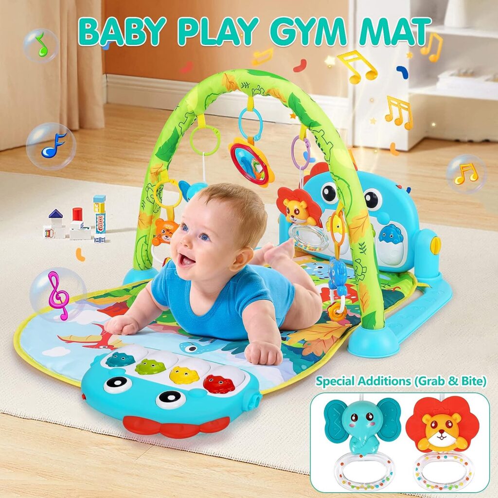 Baby Gym Play Mats Baby Toys Tummy Time Mat Toys Musical Activity Center for Newborn Infant Toys Piano Baby Play Mat Music  Light Newborn Infant Gifts for Baby Toys 0-3 6 9 12 Months, Dinosaur Style