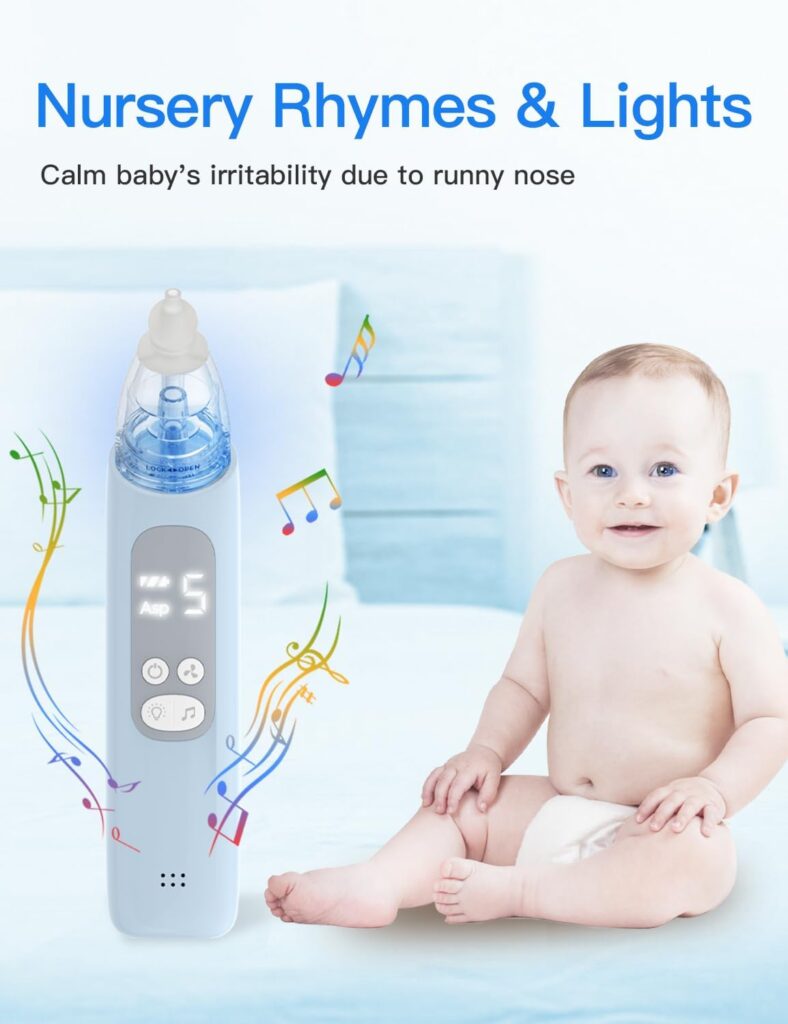 Baby Nasal Aspirator, Electric Nose Sucker with 5 Levels Suction, Soothing Light  Nursery Rhymes