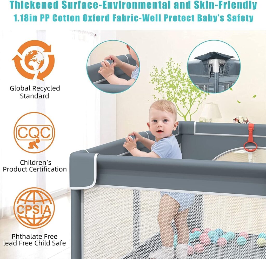 Baby Playpen, 79 x 63 Inches Extra Large Playpen with 50 PCS Ocean Balls, Indoor  Outdoor Kids Activity Center, Infant Safety Gates with Breathable Mesh,Sturdy Play Yard for Babies and Toddlers
