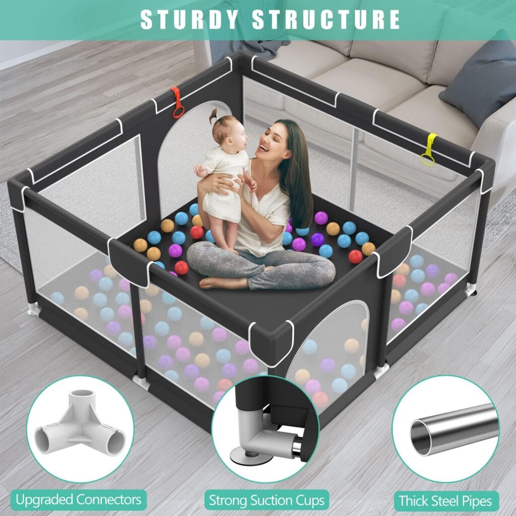 Baby Playpen , Baby Playard, Playpen for Babies with Gate Indoor  Outdoor Kids Activity Center with Anti-Slip Base , Sturdy Safety Playpen with Soft Breathable Mesh , Kids Fence for Infants