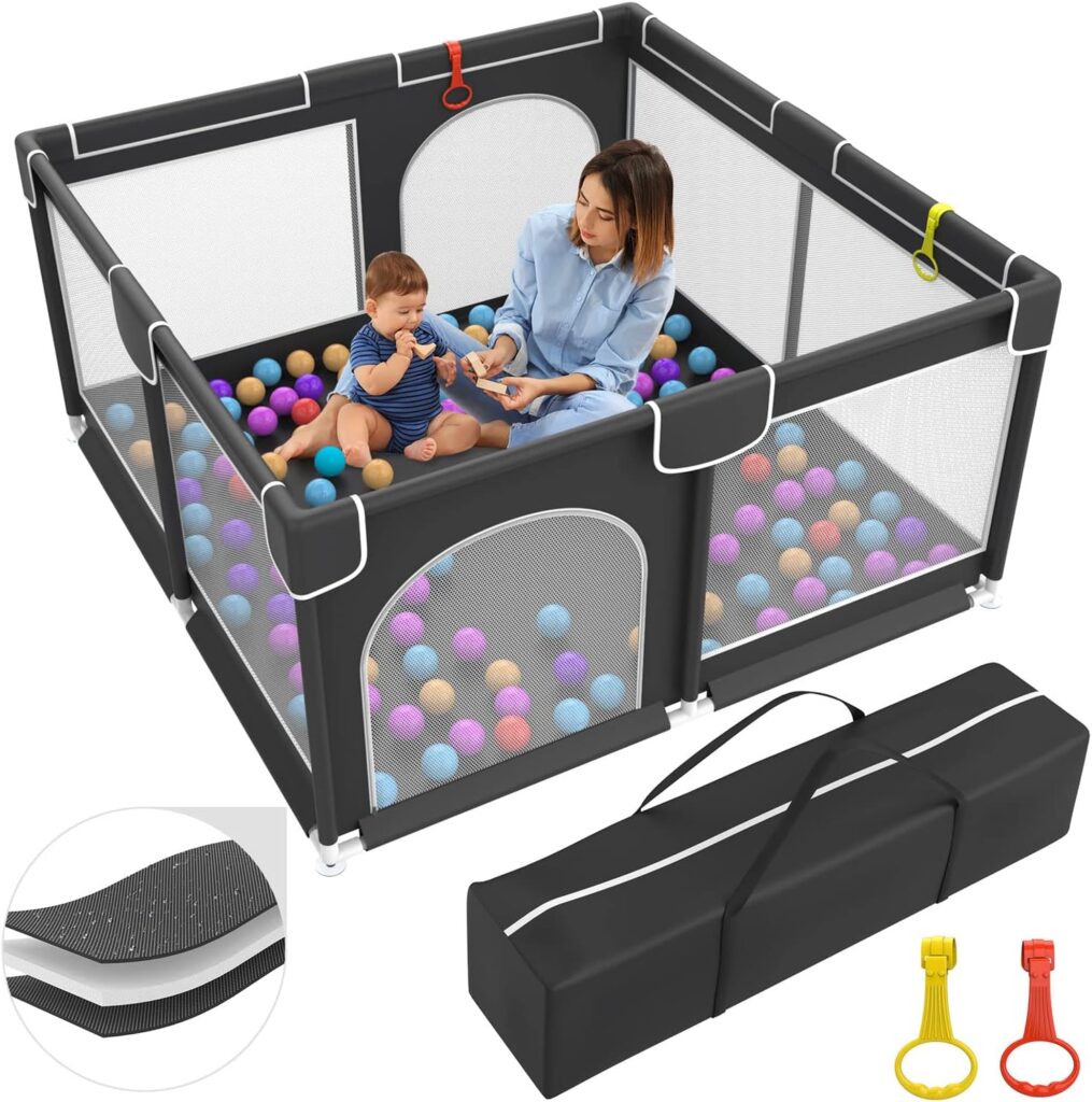 Baby Playpen , Baby Playard, Playpen for Babies with Gate Indoor  Outdoor Kids Activity Center with Anti-Slip Base , Sturdy Safety Playpen with Soft Breathable Mesh , Kids Fence for Infants