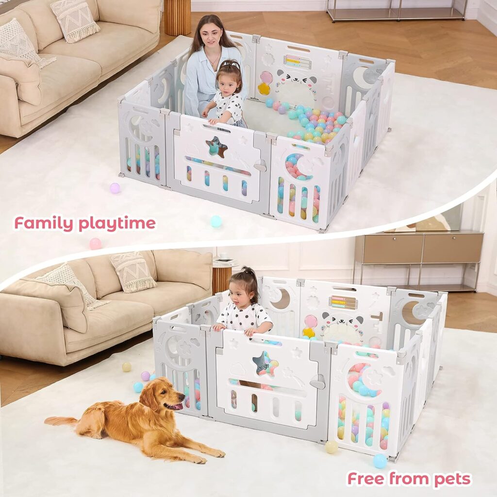 Baby Playpen, Dripex Foldable Playpen for Babies and Toddlers, Baby Fence Play Area, Custom Shape, Easy Assemble and Storage, Play Yard for Babies Safety, Indoor Outdoor Baby Play Pen