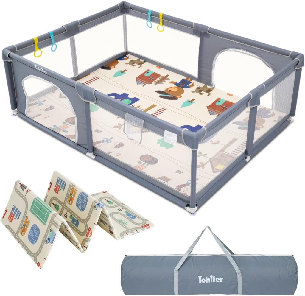 Baby Playpen with Mat, Large Baby Play Yard for Toddler, BPA-Free, Non-Toxic, Safe No Gaps Playards for Babies, Indoor  Outdoor Extra Large Kids Activity Center 79x59x26.5 with 0.4 Playmat