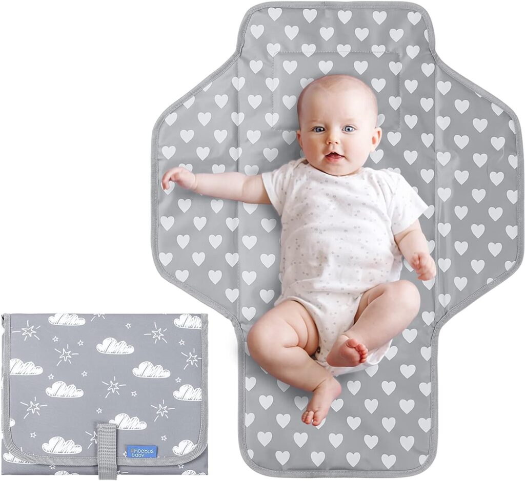 Baby Portable Changing Pad Travel - Waterproof Compact Diaper Changing Mat with Built-in Pillow - Lightweight  Foldable Changing Station, Newborn Shower Gifts