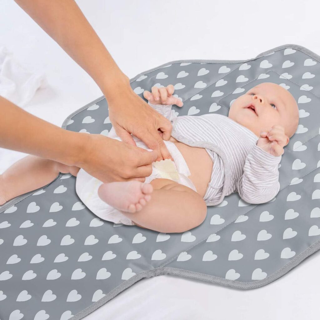 Baby Portable Changing Pad Travel - Waterproof Compact Diaper Changing Mat with Built-in Pillow - Lightweight  Foldable Changing Station, Newborn Shower Gifts