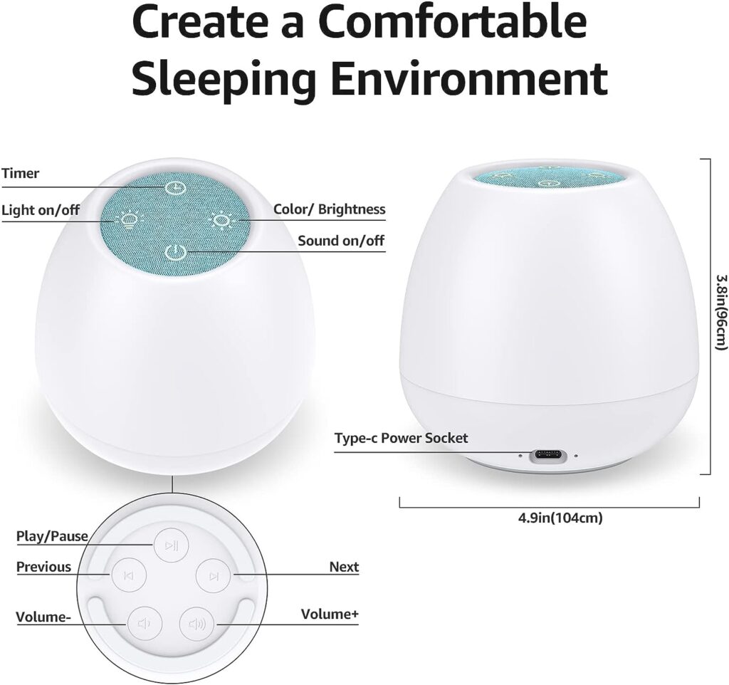 Baby Sound Machine，BGOVERSS White Noise Machine for Baby Sleeping with Night Light, Toddler Sleep Trainer with 24 Soothing Sounds, White Noise Soother with Timer, App Remote Control for KidsRoom Blue