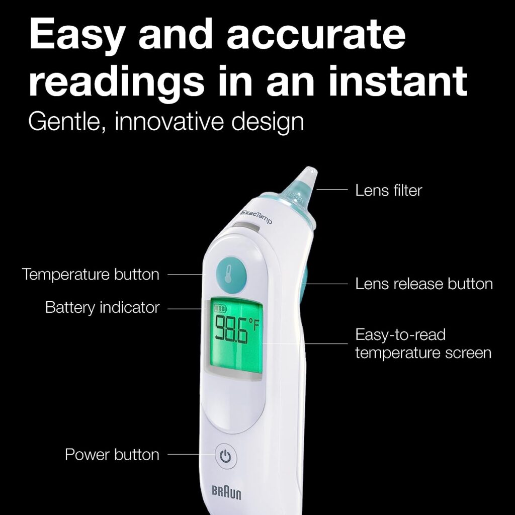 Braun ThermoScan 6, IRT6515 – Digital Ear Thermometer for Adults, Babies, Toddlers and Kids – Fast, Gentle, and Accurate with Color Coded Results