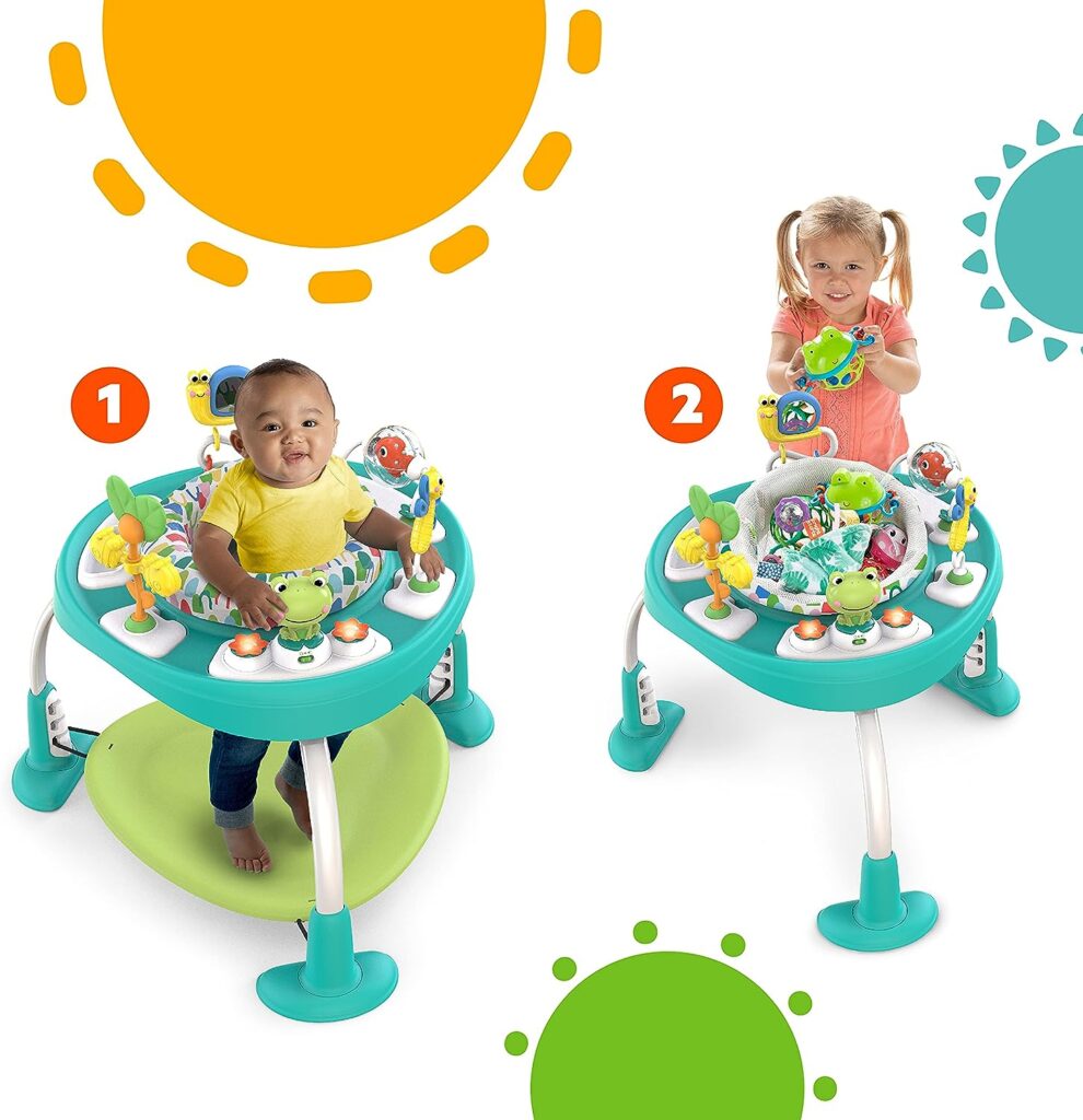 Bright Starts Bounce Bounce Baby 2-in-1 Activity Center Jumper  Table - Playful Pond (Green), 6 Months+