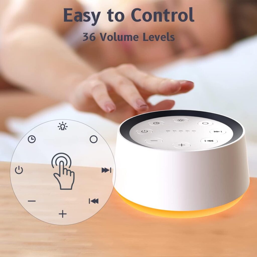 BrownNoise Sound Machine with 30 Soothing Sounds 12 Colors Night Light White Noise Machine for Adults Baby Kids Sleep Machines Memory Function 36 Volume Levels 5 Timers for Home Office Travel (White)