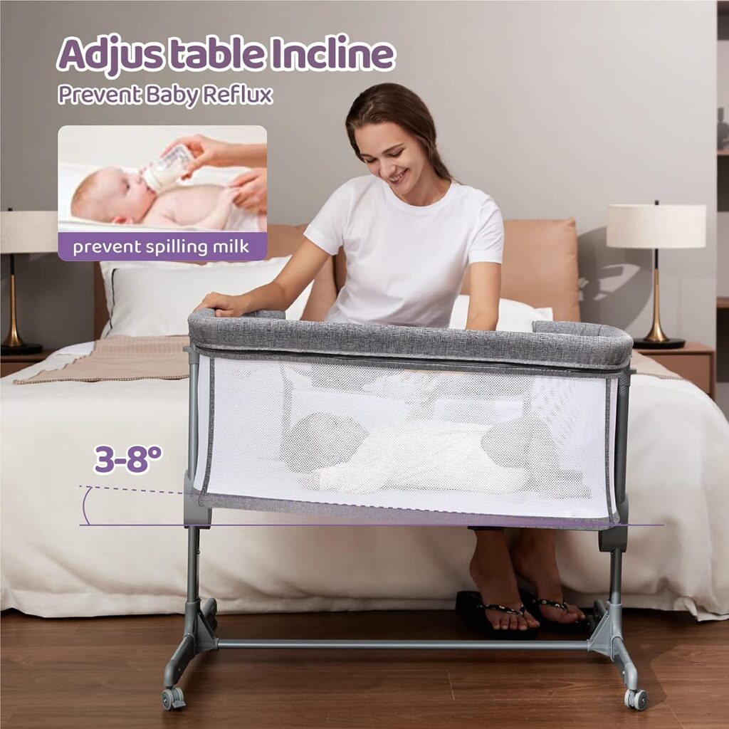 BUBAVAN Bassinet, Bedside Bassinet for Baby, Portable Bedside Sleeper, Co Sleeper Bassinet with Wheels, Baby Bed Sleeper, Breathable Mesh Design, Quick Fold with Mosquito Net  Storage Bag