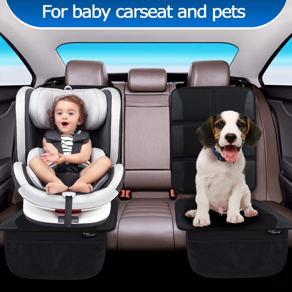 Car Seat Protector, 2 Pack Large Car Seat Protectors for Child Baby Car Seat with Organizer Pockets, Thick Padding Waterproof Car Seat Protector, Auto Vehicle Leather Seats Dog Mat Cover Pads, Black