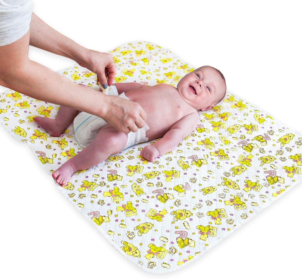 Changing Mat - Biggest Waterproof  Reusable Portable Changing Pad 25.5x31.5 for Change Diaper in Any Places - Unisex Design for Girls  Boys - Reinforced Double Seams - Free Storage Bag
