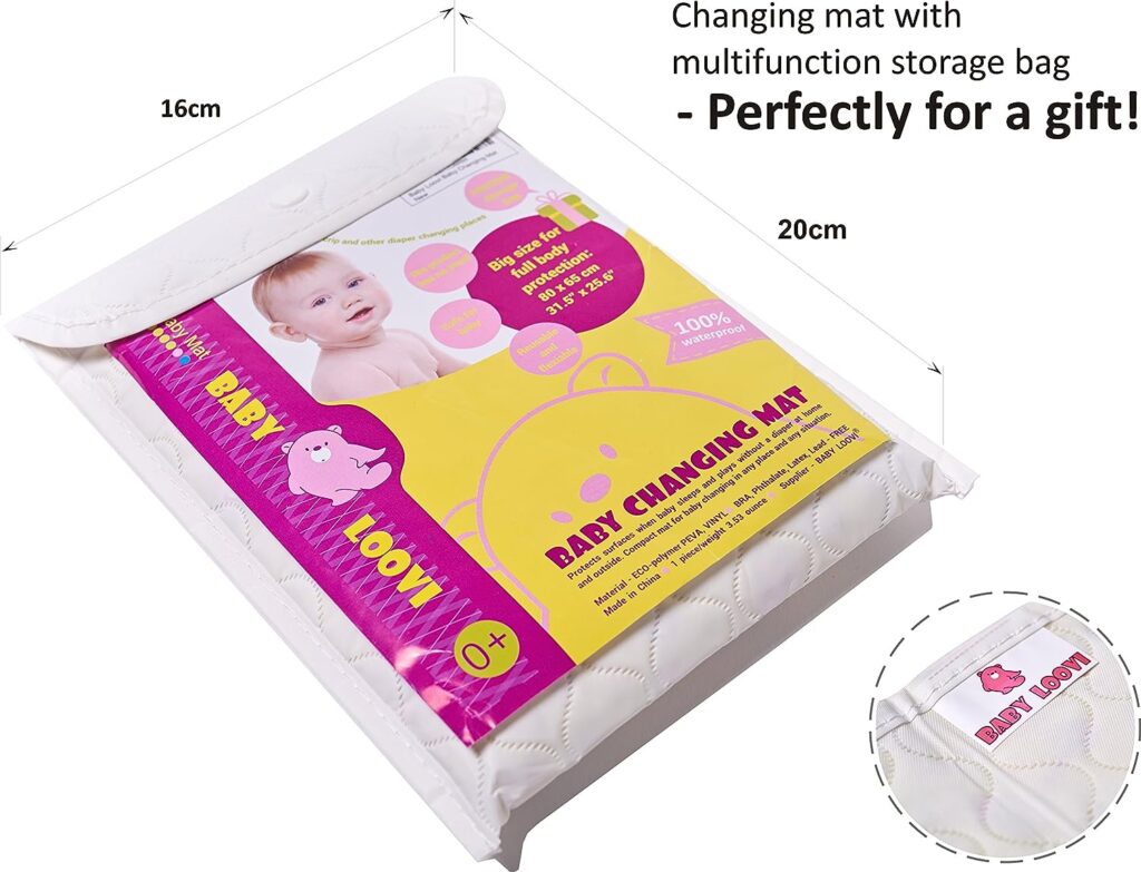 Changing Mat - Biggest Waterproof  Reusable Portable Changing Pad 25.5x31.5 for Change Diaper in Any Places - Unisex Design for Girls  Boys - Reinforced Double Seams - Free Storage Bag