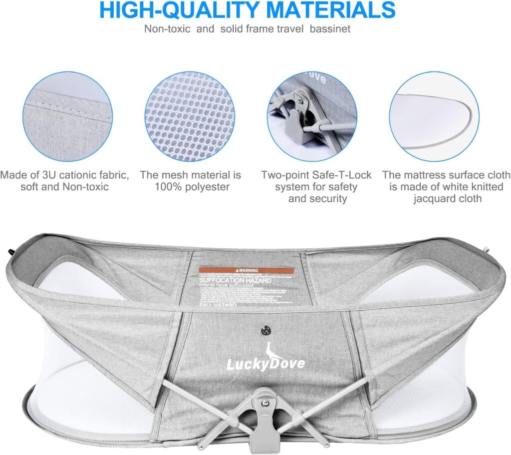 Coopzero Travel Bassinet-Folding Portable Bassinet,in Bed Bassinet for Baby,Portable Bassinet with Mosquito Net,Easy to Fold and Lightweight,Washable,Grey