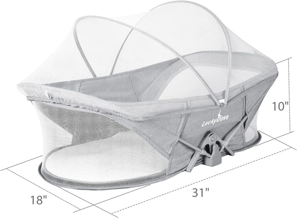 Coopzero Travel Bassinet-Folding Portable Bassinet,in Bed Bassinet for Baby,Portable Bassinet with Mosquito Net,Easy to Fold and Lightweight,Washable,Grey