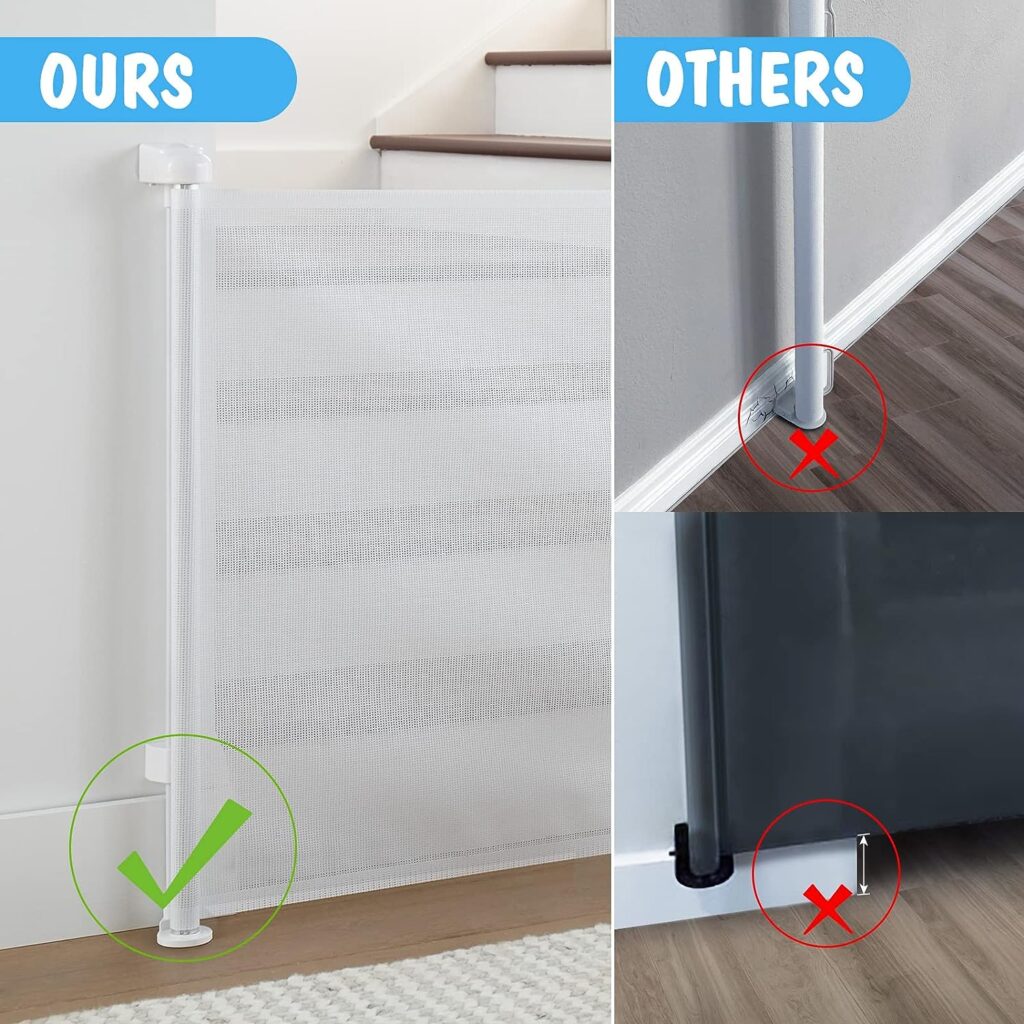 Cumbor Baby Gate Retractable Gates for Stairs, Mesh Dog Gate for The House, Wide Pet Gate 33 Tall, Extends to 55 Wide, Long Child Safety Gates for Doorways, Hallways, Cat Gate Indoor/Outdoor(White)