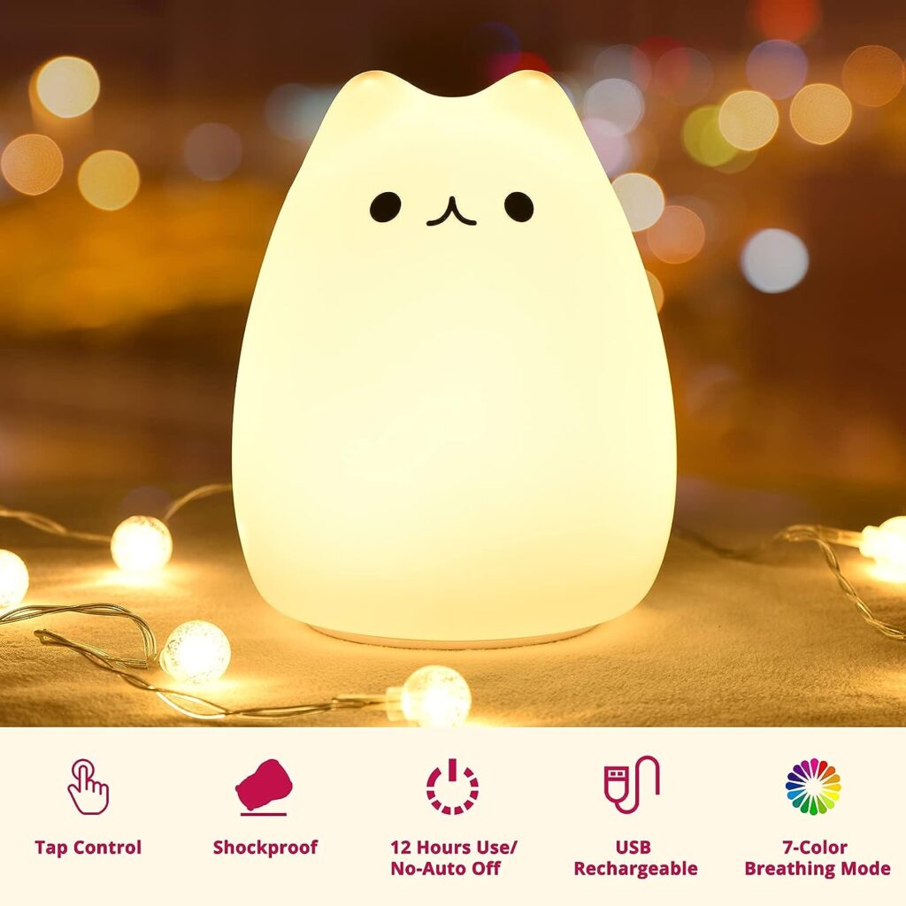 CUTE KITTY NIGHT LIGHT, GoLine Gifts for Women Teen Girls Baby,Night Lights for Kids Bedroom, Cute Christmas Kitty Silicone Nightlights for Children Toddler.(MULTICOLOR LIGHT)