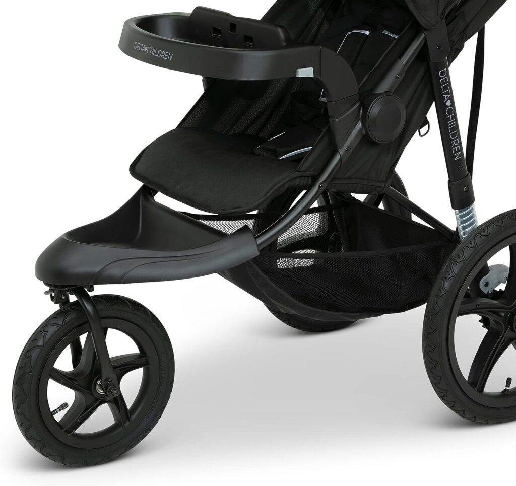 Delta Children Apollo Jogging Stroller - Shock Absorbing Frame with Large Canopy  Recline - Car Seat Compatible, Black