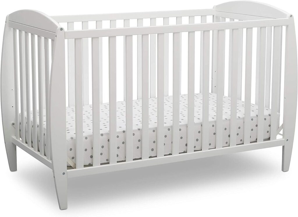 Delta Children Twinkle 4-in-1 Convertible Baby Crib, Easy to Assemble, Sustainable New Zealand Wood, JPMA Certified, White