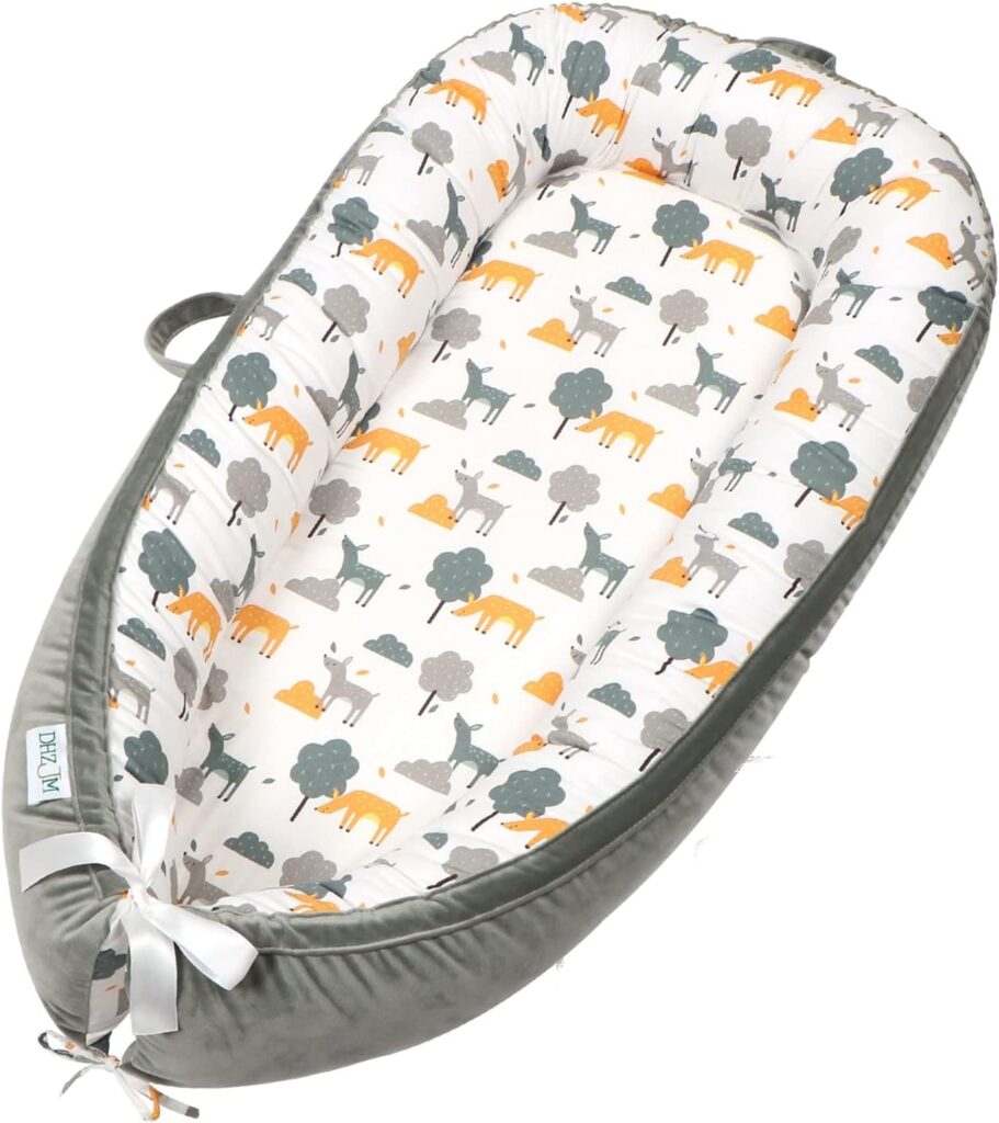 DHZJM Baby Lounger Cover,Newborn Lounger Cover for Boys, Baby Nest Cover,Snugly Fit Infant Lounger for Baby, Infant Removable Slipcover100% Cotton Breathable Sleeping Bed Cover for Newborn (Animal)