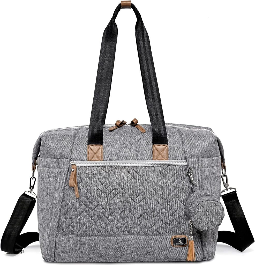 Dikaslon Diaper Bag Tote, Large Travel diaper tote for Mom and Dad, Multifunction baby tote bag for Boys and Girls with Pacifier Case and Changing Pad, Grey