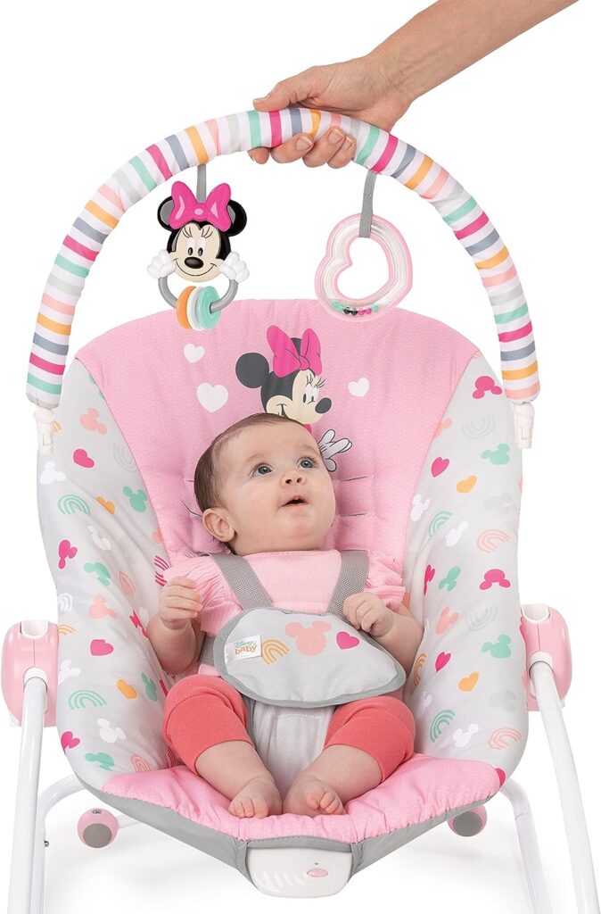 Disney Baby MINNIE MOUSE Infant to Toddler Rocker  Seat with Vibrations and Removable-Toy Bar, 0-30 Months Up to 40 lbs (Forever Besties)