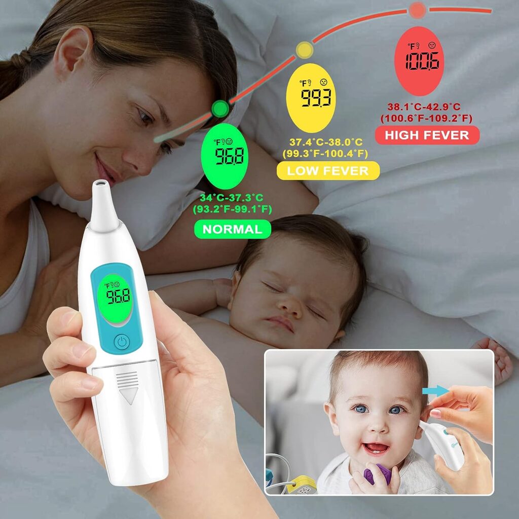 Ear Thermometer for Adults and Kids, Digital Thermometer with Fever Alarm and Instant Accuracy Readings, Infrared Thermometer Gun for Infants, Baby Thermometer, Fast, Reliable
