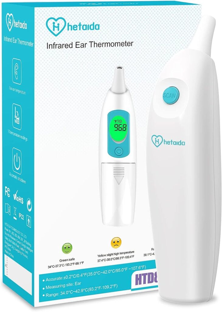 Ear Thermometer for Adults and Kids, Digital Thermometer with Fever Alarm and Instant Accuracy Readings, Infrared Thermometer Gun for Infants, Baby Thermometer, Fast, Reliable