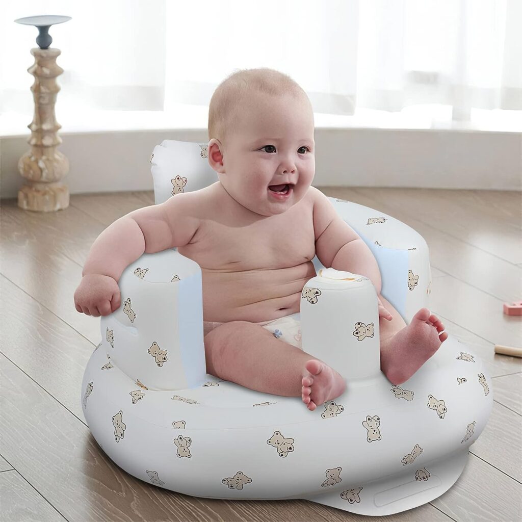 EKEPE Inflatable Baby Seat for Babies 3 Months  Up, Baby Floor Seats for Sitting Up, Baby Seats for Infants, Blow Up Baby Chair with Built in Air Pump - Bear