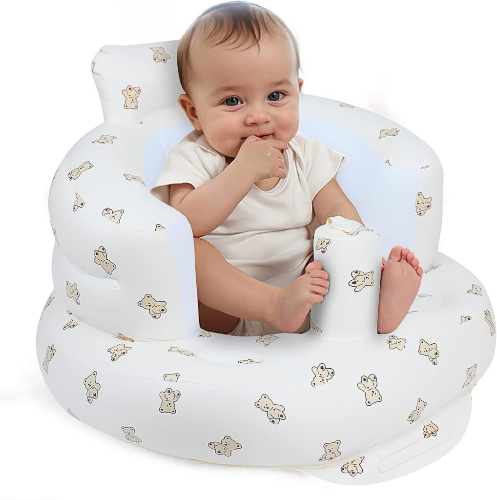 EKEPE Inflatable Baby Seat for Babies 3 Months  Up, Baby Floor Seats for Sitting Up, Baby Seats for Infants, Blow Up Baby Chair with Built in Air Pump - Bear