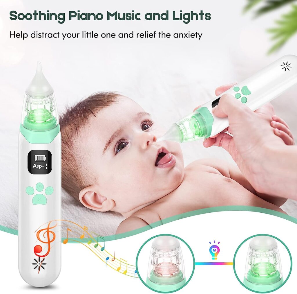 Electric Nasal Aspirator for Baby - Baby Nose Sucker, Booger Sucker for Babies Toddlers Infants Newborns Kids with 3 Suction Levels  Music  Light, Automatic Mucus Nose Cleaner Machine