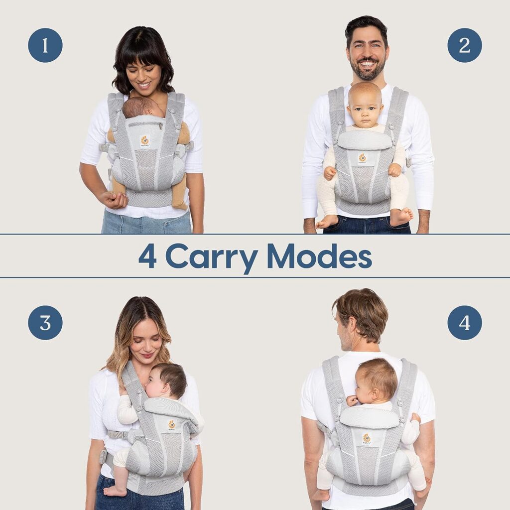 Ergobaby Omni Breeze All Carry Positions Breathable Mesh Baby Carrier Newborn to Toddler with Enhanced Lumbar Support  Airflow (7-45 Lb), Pearl Grey