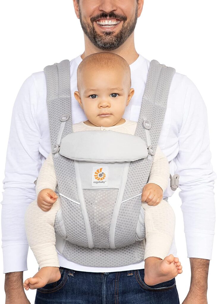 Ergobaby Omni Breeze All Carry Positions Breathable Mesh Baby Carrier Newborn to Toddler with Enhanced Lumbar Support  Airflow (7-45 Lb), Pearl Grey