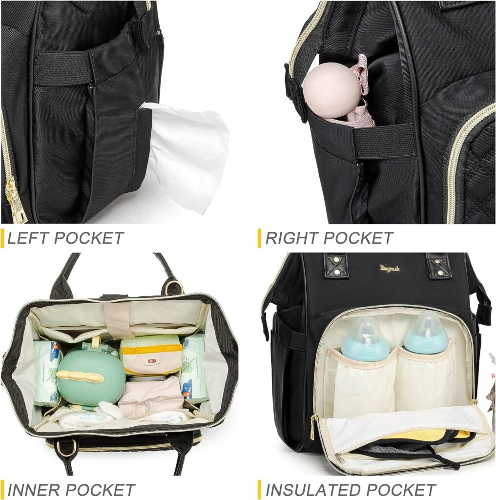 Ezgnuk Small Diaper Bag, Mini Baby Backpack, Multi-function Waterproof Travel Tote Work Bag (Black)