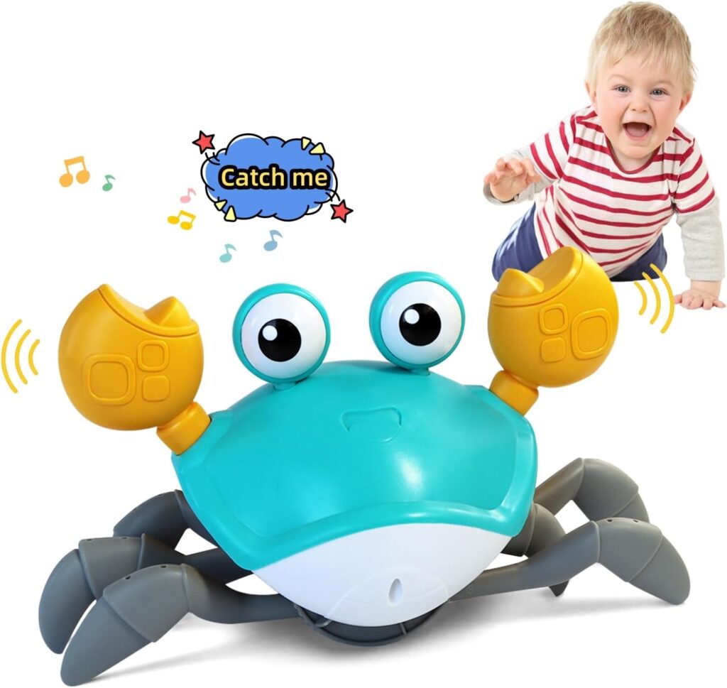 FEELGUY Crawling Crab Baby Toy, Infant Sensory Tummy time Toys with Music and Lights 1 2 3 4 5 6 Babies boy Girl 3-6 6-12 Learning to Crawl 9-12 12-18 Walking Toddler Gifts (Green)