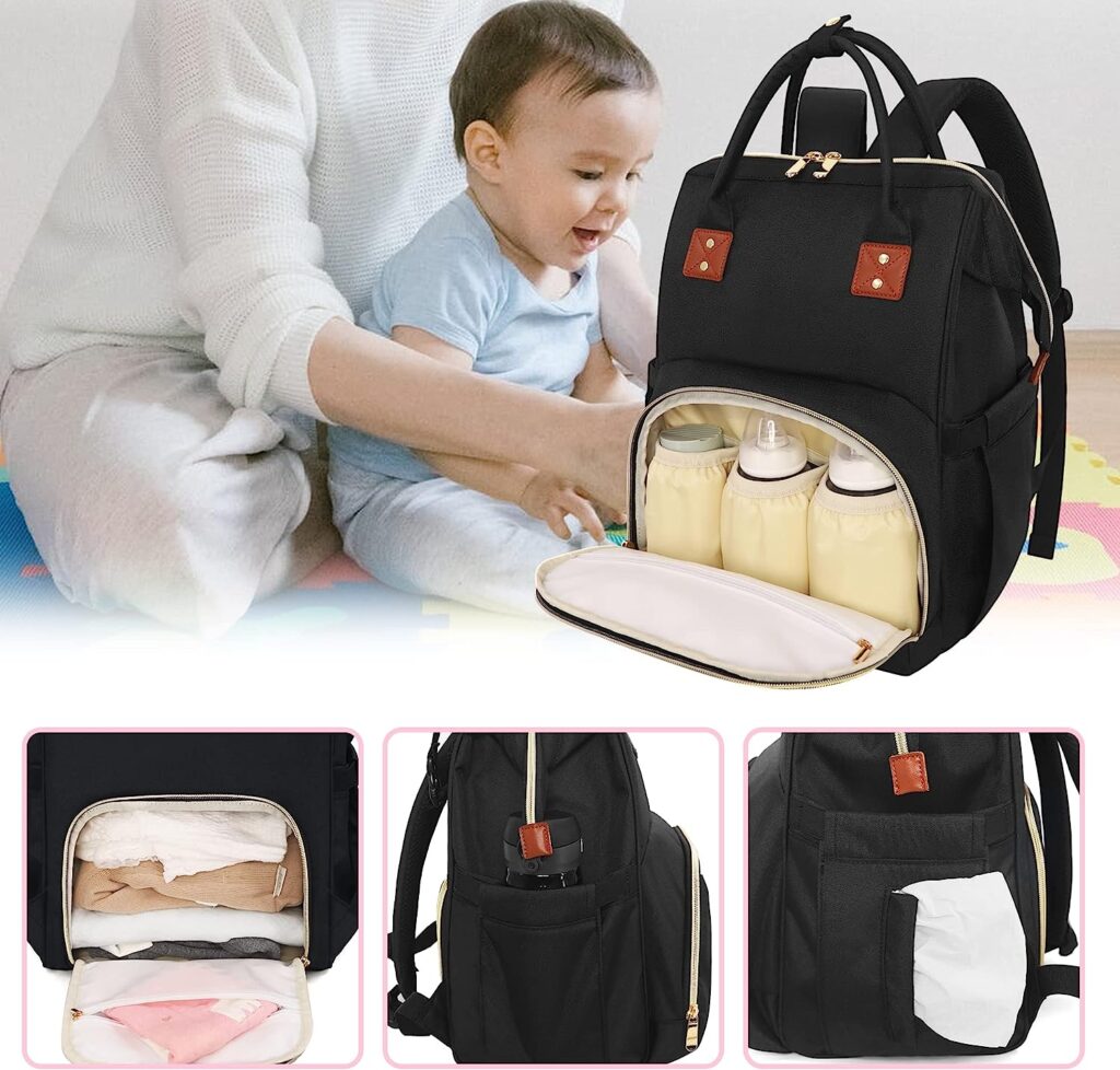 Femuar Diaper Bag Backpack Multifunction Maternity Nappy Baby Bag for Girls  Boys Large Capacity Travel Diaper Bags Dark Black