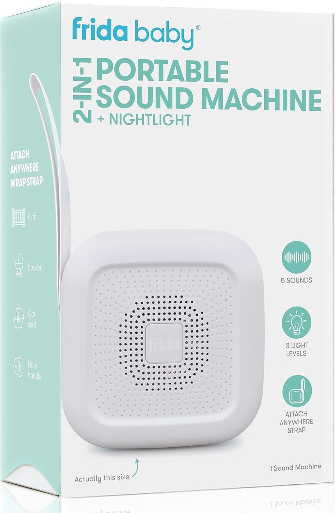 Frida Baby 2-in-1 Portable Sound Machine + Nightlight | White Noise Machine with Soothing Sounds for Stroller or Car Seat with Volume Control