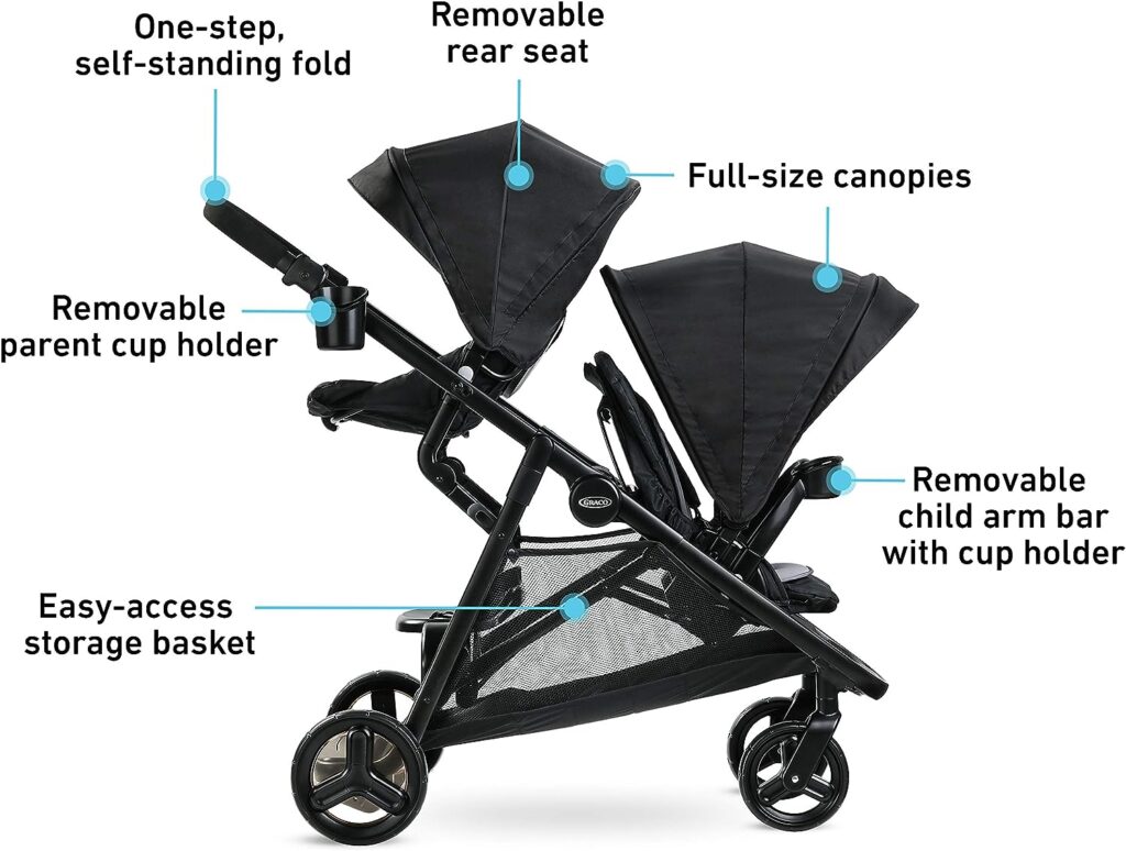 Graco Ready2Grow LX 2.0 Double Stroller Features Bench Seat and Standing Platform Options, Gotham